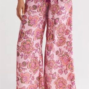 T Tahari Pink Princess Floral Wide Leg Pants size medium